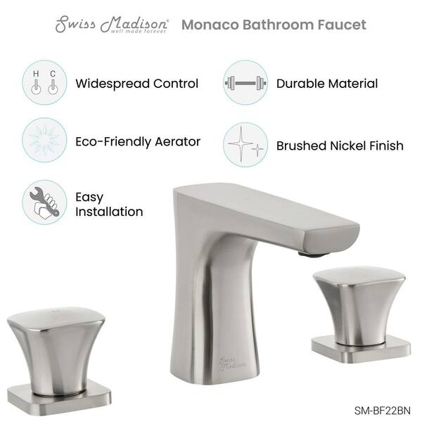 Monaco 8 in. Widespread Double-Handle Bathroom Faucet in Brushed Nickel