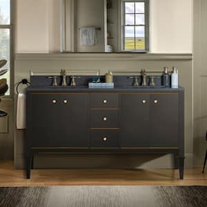 Roma 61 in. W x 22 in. D Bath Vanity in Espresso with Engineered Stone Vanity top in Dark Grey with White Basin