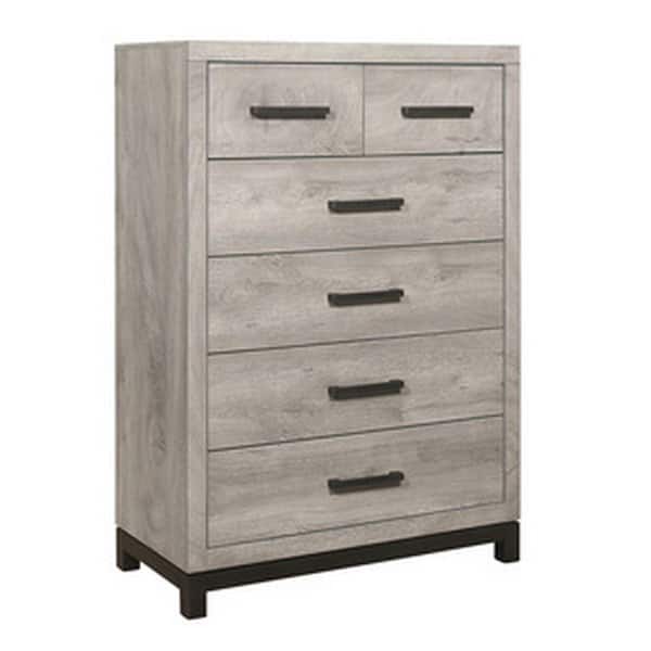 Benjara 34 in. Gray 6-Drawer Wooden Dresser Without Mirror