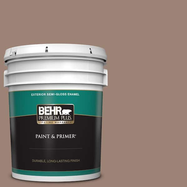 BEHR PREMIUM PLUS 5 gal. #N150-4 Modern Mocha Semi-Gloss Enamel Exterior Paint & Primer