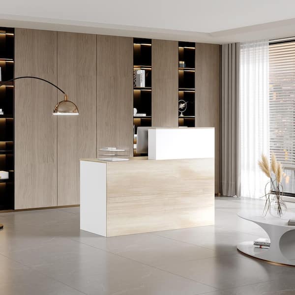 FUFU&GAGA Rectangular White Wooden Computer Desk, Writing Desk