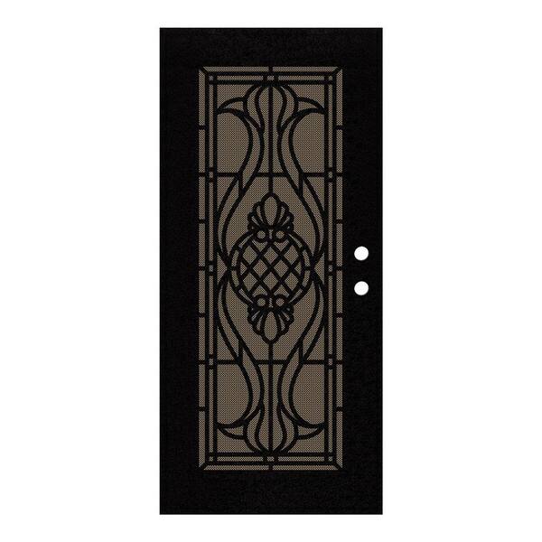 Unique Home Designs 30 in. x 80 in. Manchester Black Right-Hand Surface Mount Security Door with Brown Perforated Metal Screen