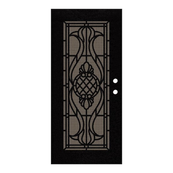Unique Home Designs 32 in. x 80 in. Manchester Black Right-Hand Surface Mount Security Door with Brown Perforated Metal Screen