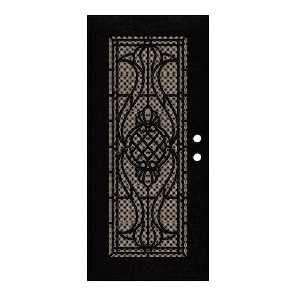 Unique Home Designs 36 in. x 80 in. Manchester Black Right-Hand Surface Mount Security Door with Brown Perforated Metal Screen