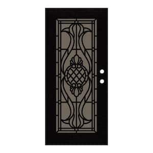 Manchester 30 in. x 80 in. Right Hand/Outswing Black Aluminum Security Door with Bronze Perforated Metal Screen