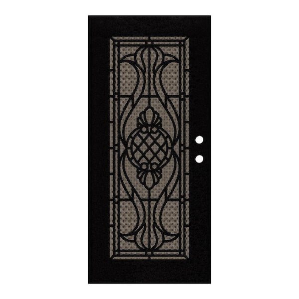 Unique Home Designs Manchester 36 in. x 80 in. Right Hand/Outswing Black Aluminum Security Door with Bronze Perforated Metal Screen