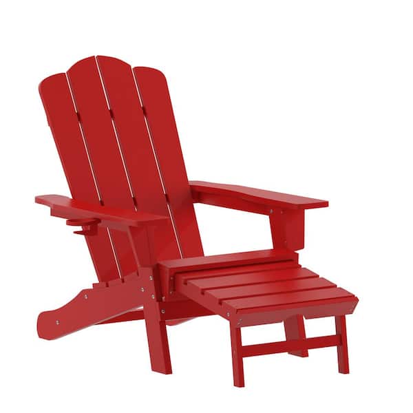 TAYLOR + LOGAN Red Outdoor Lounge Faux Wood Resin Adirondack Chair