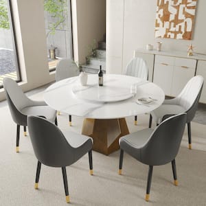 White Marble 59 in. Pedestal Modern Rotated  Dining Table (Seats 8)