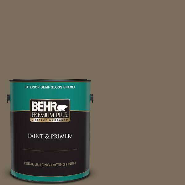 BEHR PREMIUM PLUS 1 gal. #730D-6 Coconut Husk Semi-Gloss Enamel Exterior Paint & Primer