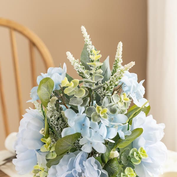Glitzhome 18 in. H Blue Artificial Peony and Hydrangea with