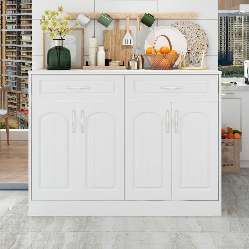 47.3 in. Length White Rectangle Wooden Elegant Console Table, Shoe Storage Cabinet with 6 Shelves and 2 Drawer price history on PriceWatchPro