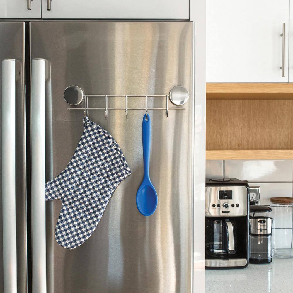 Stainless Steel Magnetic 5-Hook Key and Utensil Rack