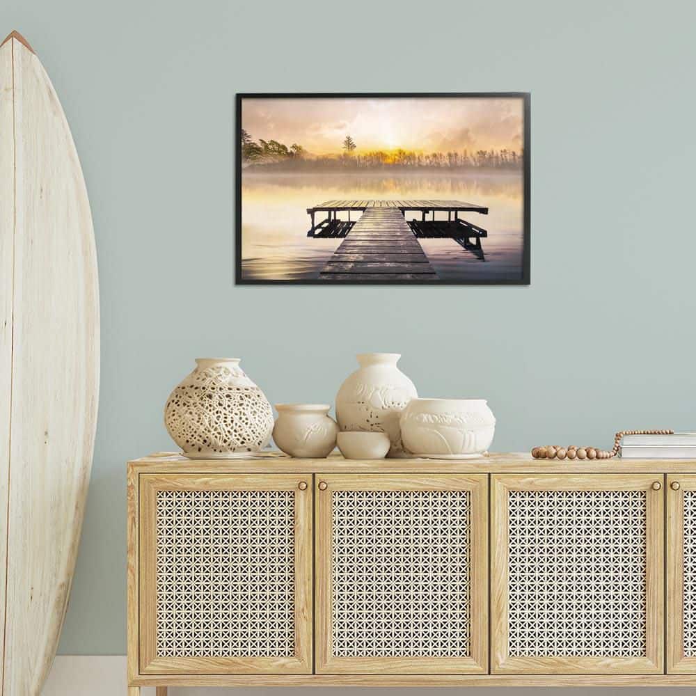 Summer Sunrise Dock by Mike Calascibetta Black Framed Nature Giclee Art Print 20 in. x 30 in. price history on PriceWatchPro