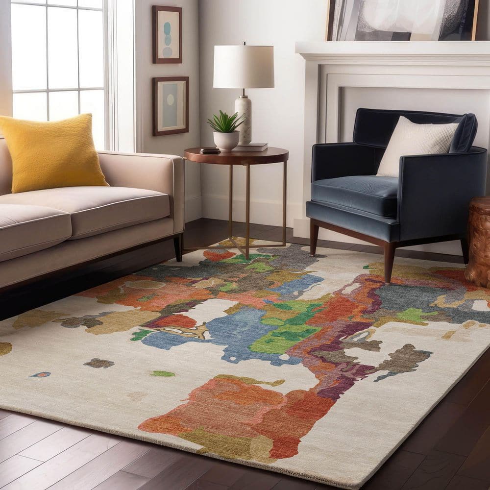 Mayfield Premium Machine Washable Abstract AMF1028 Ivory 3 ft. x 4 ft. Area Rug price history on PriceWatchPro
