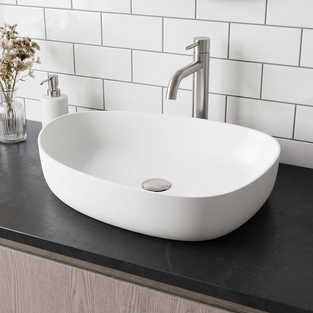 VIGO Peony Modern White Matte Stone 20 in. L x 15 in. W x 5 in. H