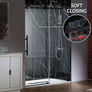 60 in. W x 76 in. H Sliding Frameless Shower Door with Soft Close System and 3/8 in. Clear Glass in Black Finish