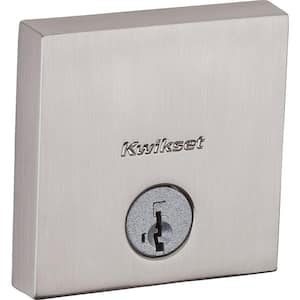 Downtown Low Profile Satin Nickel Square Single Cylinder Contemporary Deadbolt featuring SmartKey Security
