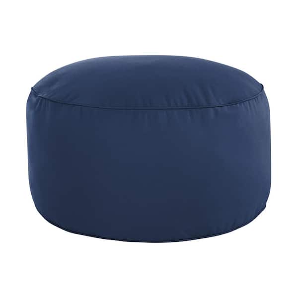 SORRA HOME Sunbrella Canvas Navy Round Outdoor Bean Pouf 30 in. x 30 in. x 15 in.