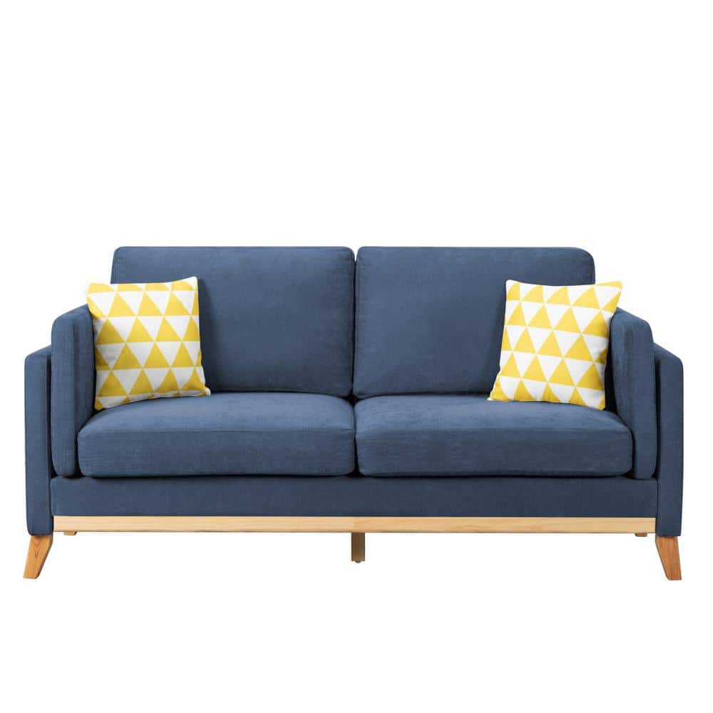 72.4 in. W Square Arm Chenille Modern Rectangle Sofa in Dark Blue with Pill