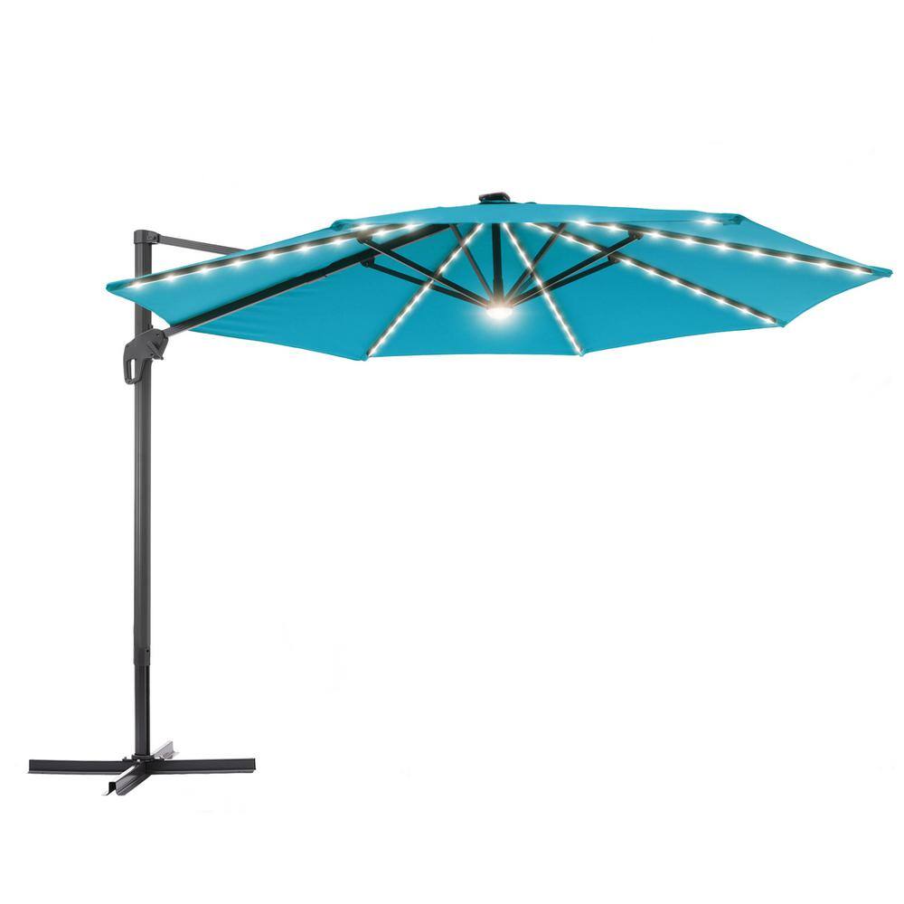 Sonkuki 11 Ft. LED Outdoor Cantilever Patio Umbrella With A Base And ...