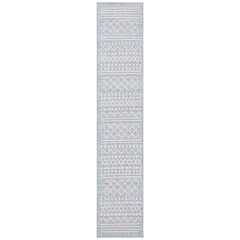 Santorini Blue/Ivory 2 ft. x 10 ft. Geometric Striped Diamond Indoor/Outdoor Runner Rug price history on PriceWatchPro