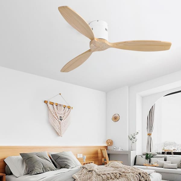 FEKZO 52 in. White Flush Mount Standard Ceiling Fan Remote