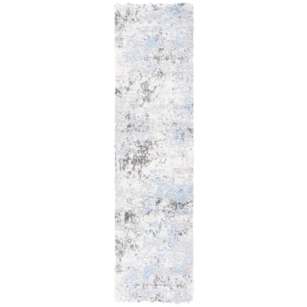 Lindsay Shag 2 ft. x 8 ft. Gray/Blue Ivory Patchy Abstract Runner Rug
