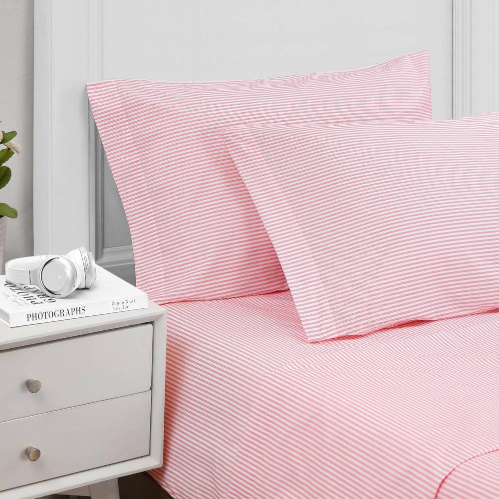 Twin Pink Stripe Cotton Percale Sheet Set