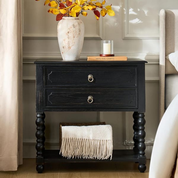 June 30 in. Charcoal Square Wood End Table with Built-in Charging Outlets
