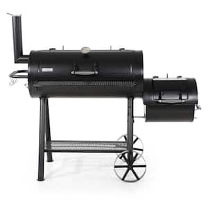 Extra Large Heavy-Duty Offset Charcoal Smoker in Black