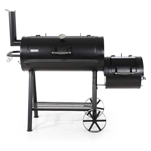 PHI VILLA Extra Large Heavy-Duty Offset Charcoal Smoker in Black