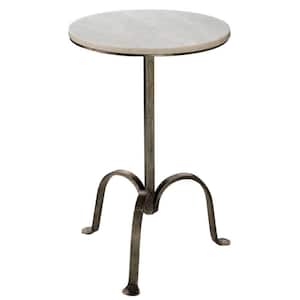 14.5 in. White and Gray Round Marble end table with Curved Metal Tripod Base