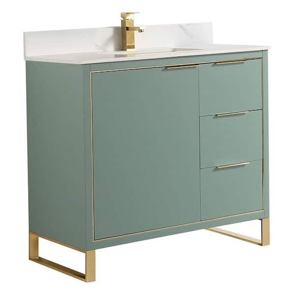 FINE FIXTURES Opulence 36 in. W x 18 in. D x 33.5 in. H Bath Vanity in Mint Green with White Carrara Single sink Top