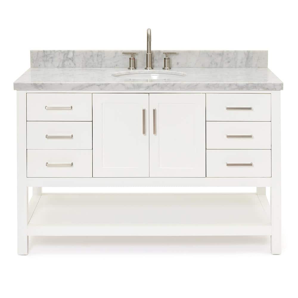 Magnolia 55" White Solid Wood Single Vanity with Carrara Top