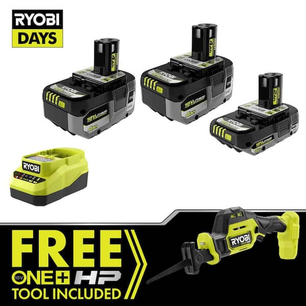 ONE+ 18V HIGH PERFORMANCE Kit w/ (2) 4.0 Ah Batteries, 2.0 Ah Battery, Charger, & FREE ONE+ HP 18V One-Handed Recip Saw