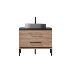 Trento 36 in. W x 21.7 in. D x 34.6 in. H Single Sink Bath Vanity in North Oak with Black Sintered Top