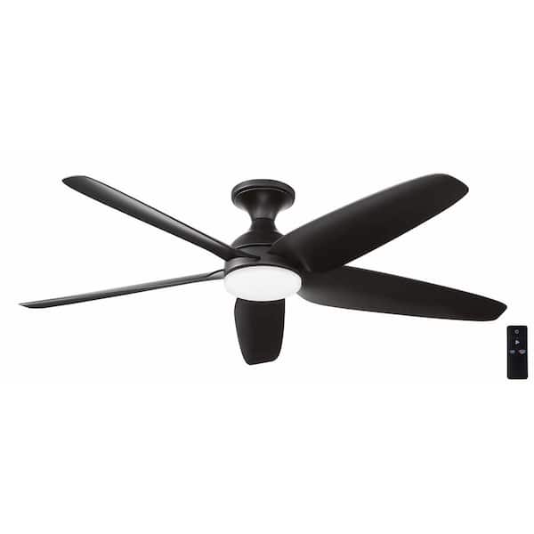 Hampton Bay Ceva 54 in. Indoor/Outdoor Matte Black with Matte Black Blades Ceiling Fan with Adjustable White with Remote Included