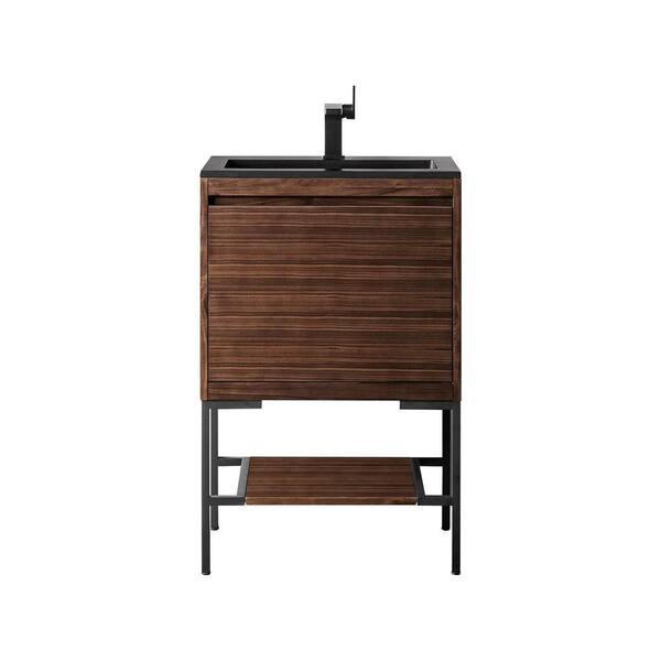 James Martin Vanities Milan 23.6 in. W x 18.1 in. D x 36 in. H Bathroom Vanity in Mid Century Walnut with Charcoal Black Composite Top