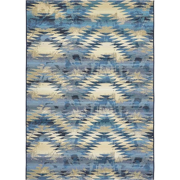 Unique Loom Outdoor Aztec Blue 5' 3 x 8' 0 Area Rug