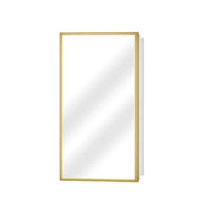 Modern 16 in. W x 28 in. H Rectangular Gold Aluminum Alloy Framed Recessed/Surface Mount Medicine Cabinet with Mirror