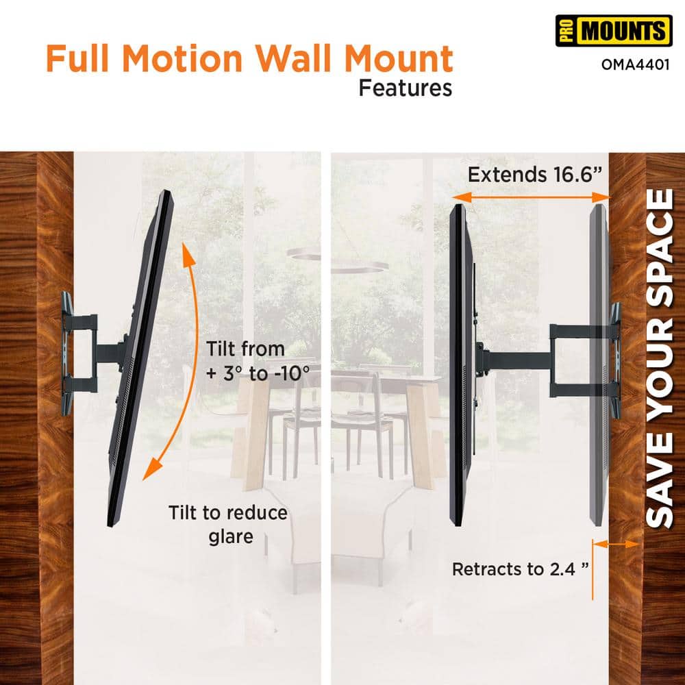 ProMounts Full Motion Black Steel TV Wall Mount for 23"-60" TVs