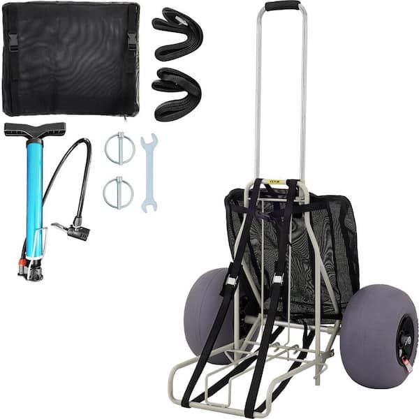 VEVOR Beach Carts 29.5 in. to 49.2 in. Height Folding Sand Cart 165 lbs. Loading with 13 in. TPU Balloon Wheel for Picnic Fish