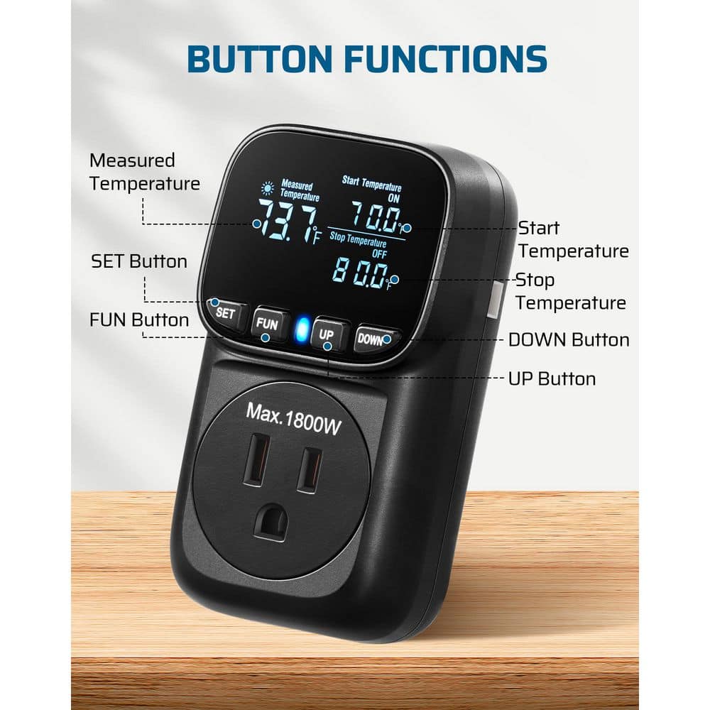 Black Digital Temperature Controller with VA Display and Programmable Timer