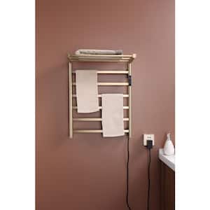 Foldable 9-Towel Holders Screw-In Plug-In and Hardwire Towel Warmer in Golden Brushed