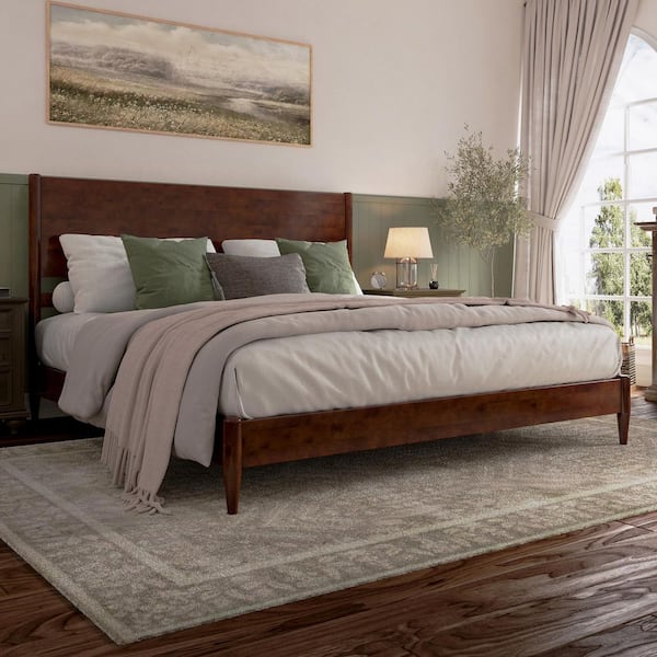 Pasadena Walnut Brown Solid Wood Frame King Low Profile Platform Bed