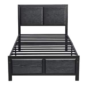 Metal Bed Frame Black Metal Frame Twin Size Platform Bed with Rustic Country Style Wooden Headboard and Footboard