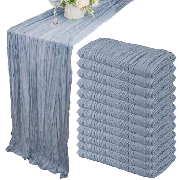 Dusty blue cheesecloth table on sale runners