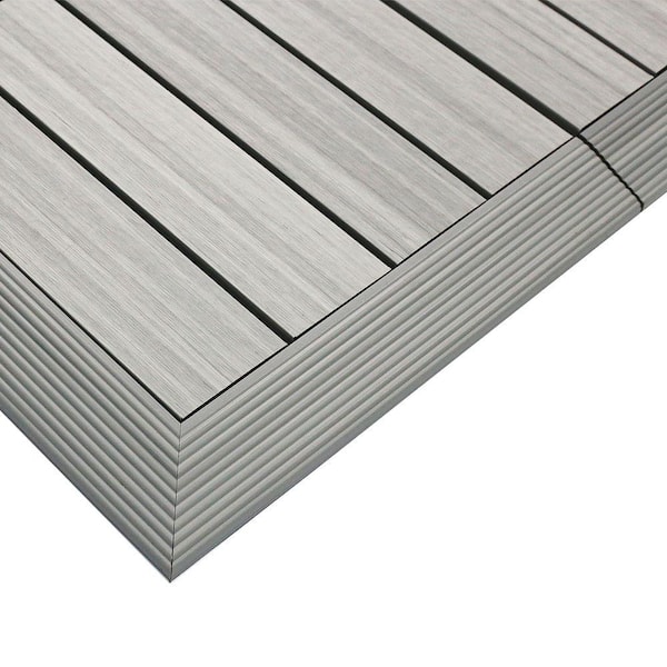 NewTechWood 1/6 ft. x 1 ft. Quick Deck Composite Deck Tile Outside Corner Fascia in Icelandic Smoke White (2-Pieces/Box)