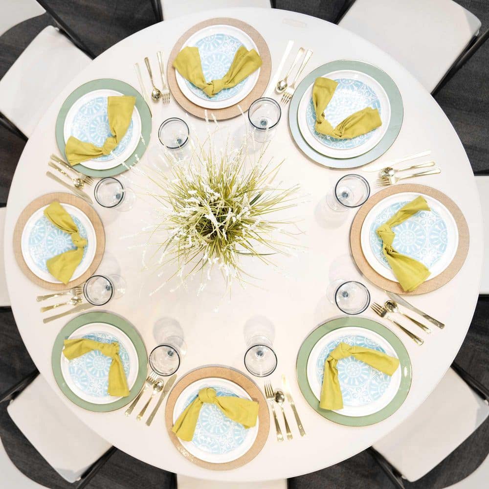 Almond 60-Inch Round Folding Table with Metal Frame
