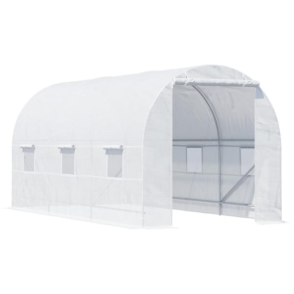 Tenleaf 78.75 in. W x 175.2 in. D x 78.75 in. H White Outdoor Tunnel Walk-in Greenhouse with 6 Roll-up Windows and Roll Up Door